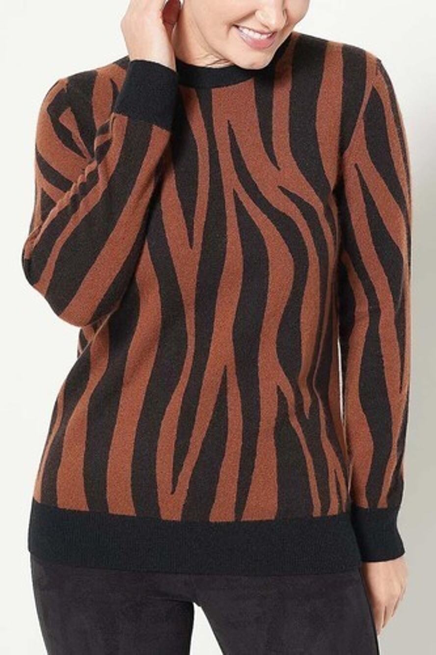 Soft by Naadam 100% Cashmere Zebra Printed Pullover Sweater Brown XL A011079
